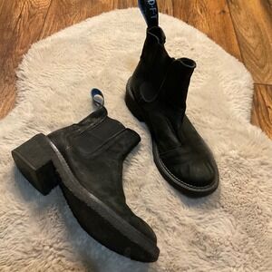 John Fluevog Slacker Moto Boots Size 7 Black Pull On Block Heel Womens Round Toe